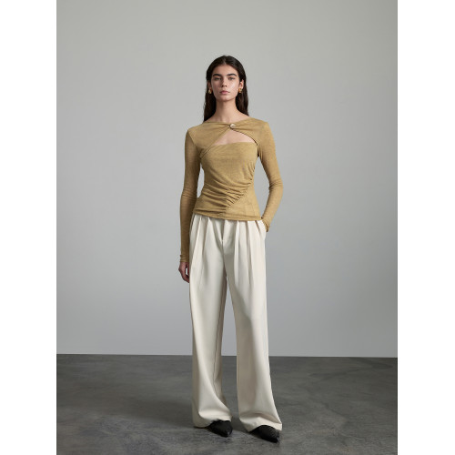 OPENROLES 小衆不規則下擺薄款針織衫上衣女鏤空長袖修身打底衫秋