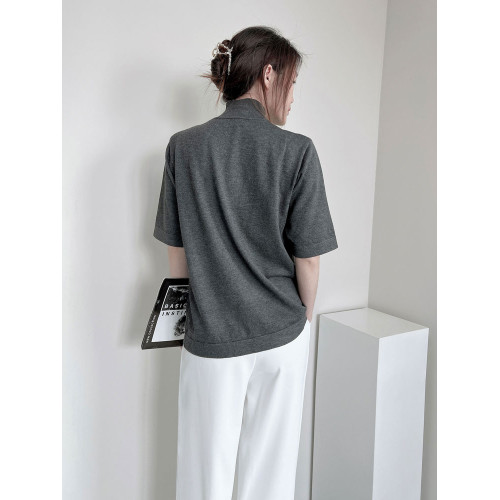 春秋冬寬松大碼半高圓領五分袖毛針織衫內搭打底衫半袖純色女上衣