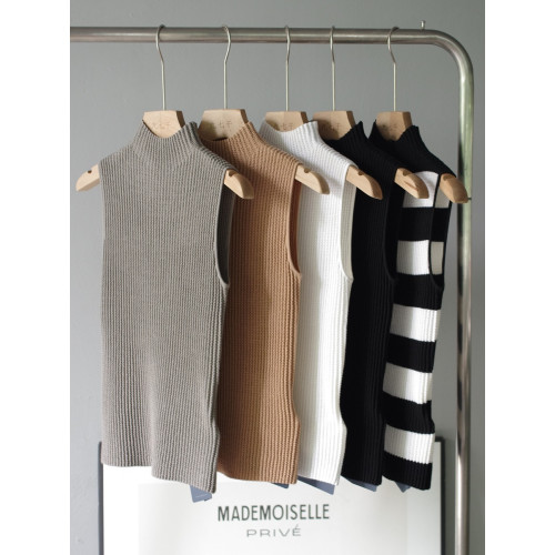 敭子紗高領褶皺中袖美麗諾羊毛針織衫修身無袖上衣打底衫女薄顯瘦