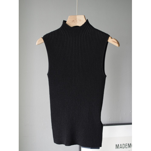 敭子紗高領褶皺中袖美麗諾羊毛針織衫修身無袖上衣打底衫女薄顯瘦