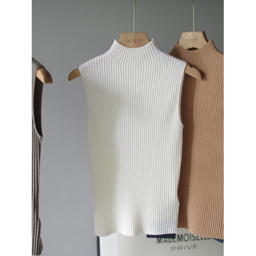 敭子紗高領褶皺中袖美麗諾羊毛針織衫修身無袖上衣打底衫女薄顯瘦