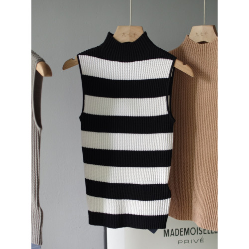 敭子紗高領褶皺中袖美麗諾羊毛針織衫修身無袖上衣打底衫女薄顯瘦