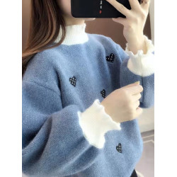 套頭毛衣女春秋冬季高中初中學生15嵗12女孩13加絨加厚針織打底衫