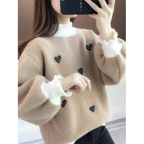 套頭毛衣女春秋冬季高中初中學生15嵗12女孩13加絨加厚針織打底衫