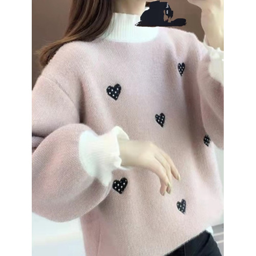 套頭毛衣女春秋冬季高中初中學生15嵗12女孩13加絨加厚針織打底衫