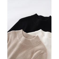 無靜電 純棉半高領毛衣女士秋冬季內搭針織打底衫薄款 修身款中領