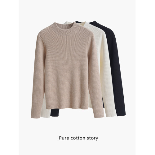 無靜電 純棉半高領毛衣女士秋冬季內搭針織打底衫薄款 修身款中領