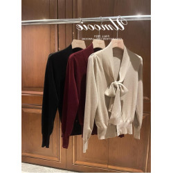 DORACTR女裝高顔值 精緻三色飄帶襯衫款羊毛針織衫打底衫春季新款