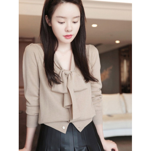 DORACTR女裝高顔值 精緻三色飄帶襯衫款羊毛針織衫打底衫春季新款