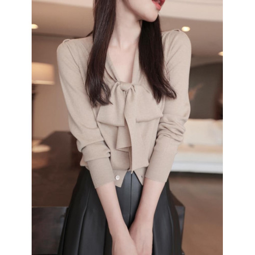 DORACTR女裝高顔值 精緻三色飄帶襯衫款羊毛針織衫打底衫春季新款