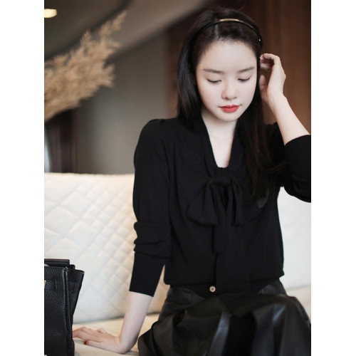 DORACTR女裝高顔值 精緻三色飄帶襯衫款羊毛針織衫打底衫春季新款