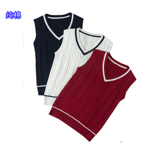 純棉背心女V領無袖馬甲麻花全棉寬松大碼打底衫毛衣JK製服針織衫 純棉背心女V領無袖馬甲麻花全棉寬松大碼打底衫毛衣JK製服針織衫