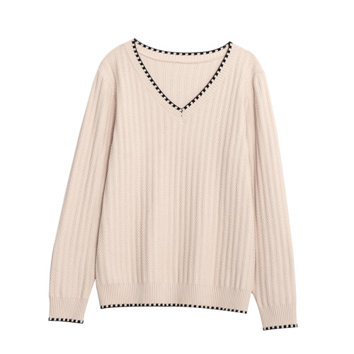 胖mm遮肚顯瘦v領長袖針織打底衫2023新款女秋冬內搭減齡女士毛衣