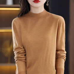 精紡純羊毛衫女洋氣半高領針織衫春秋新款薄毛衣長袖短款打底衫