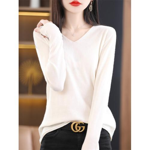 羊絨v領打底衫女內搭毛衣秋冬羊毛薄款2025新款長袖針織黑色上衣