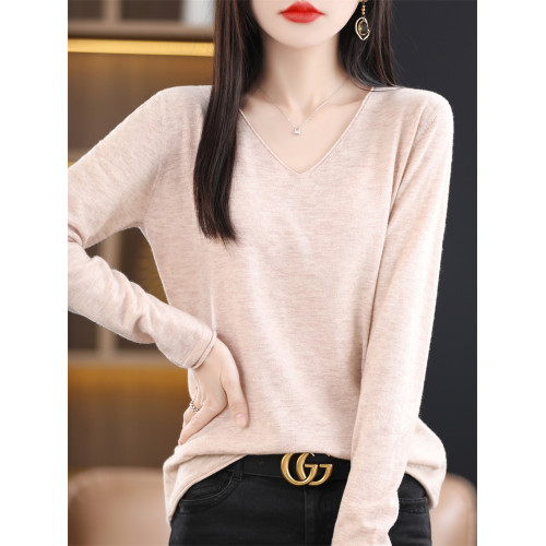 羊絨v領打底衫女內搭毛衣秋冬羊毛薄款2025新款長袖針織黑色上衣