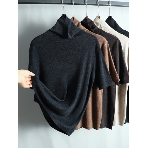 2025春秋款高領短袖內搭打底衫女羊毛針織毛衣堆堆領套頭氣質上衣