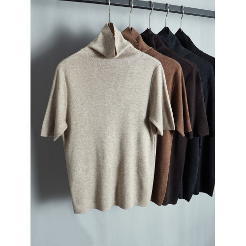 2025春秋款高領短袖內搭打底衫女羊毛針織毛衣堆堆領套頭氣質上衣