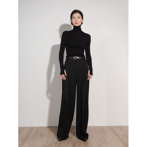 VIA可機洗48支美麗諾澳毛延伸領手指套無縫一體全羊毛打底衫多色