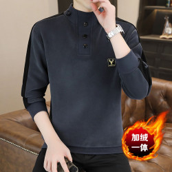 刺綉拼接衛衣男士秋冬2025新款加厚奧粒絨立領長袖打底衫保暖上衣