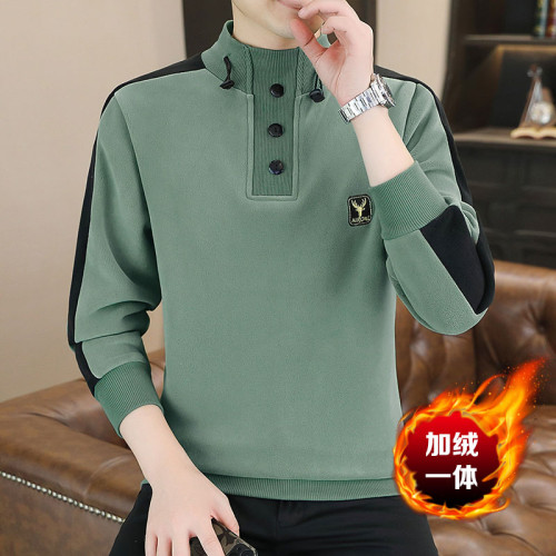 刺綉拼接衛衣男士秋冬2025新款加厚奧粒絨立領長袖打底衫保暖上衣