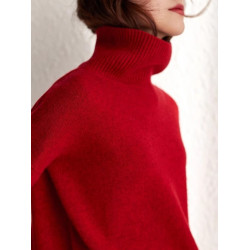 紅色高領羊絨衫女紅色本命年毛衣加厚寬松慵懶風大碼針織打底衫冬