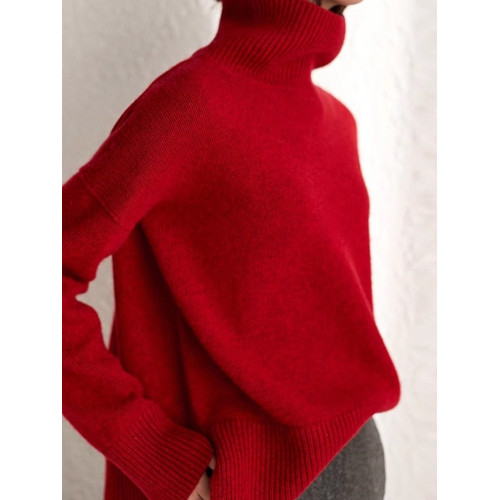 紅色高領羊絨衫女紅色本命年毛衣加厚寬松慵懶風大碼針織打底衫冬