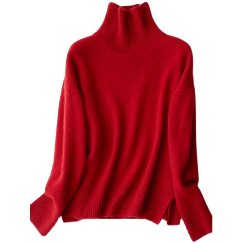 紅色高領羊絨衫女紅色本命年毛衣加厚寬松慵懶風大碼針織打底衫冬