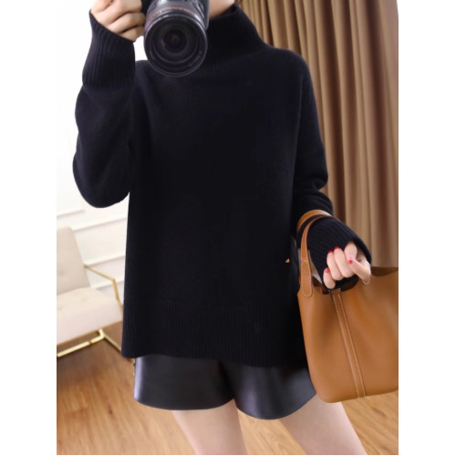 紅色高領羊絨衫女紅色本命年毛衣加厚寬松慵懶風大碼針織打底衫冬