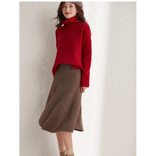 紅色高領羊絨衫女紅色本命年毛衣加厚寬松慵懶風大碼針織打底衫冬