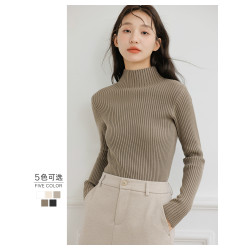 半高領針織衫女2025秋冬修身內搭加厚黑色毛衣長袖套頭打底衫上衣