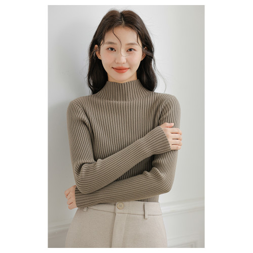 半高領針織衫女2025秋冬修身內搭加厚黑色毛衣長袖套頭打底衫上衣