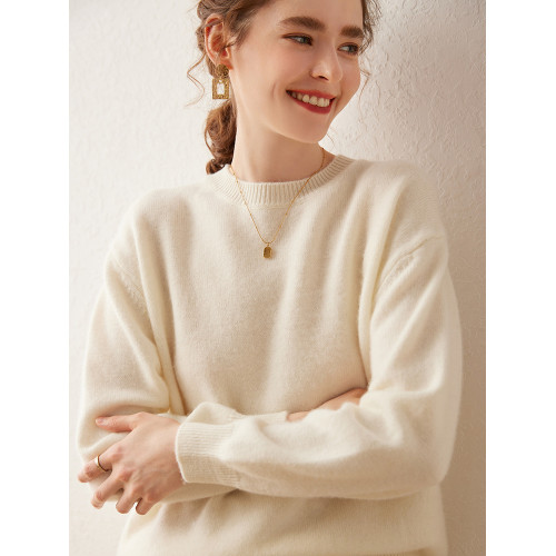 2024秋冬新款圓領加厚山羊絨衫女毛衣寬松大碼打底衫女純色