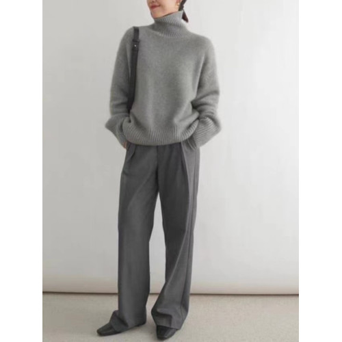 秋冬羊絨衫女毛衣高領純色寬松上衣通勤百搭套頭羊毛針織打底衫