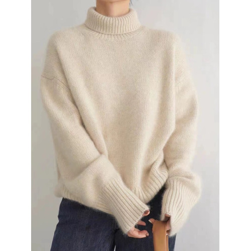 秋冬羊絨衫女毛衣高領純色寬松上衣通勤百搭套頭羊毛針織打底衫