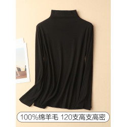 100%綿羊毛細膩自由領半高領長袖打底衫印花時尚可外穿女裝春秋薄