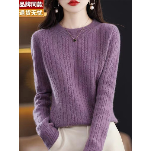 高級感羊絨衫加厚毛衣女秋冬新款媽媽上衣麻花圓領針織羊毛打底衫