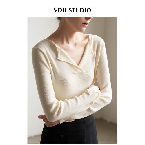 VDH STUDIO 通勤氣質V領羊毛內搭毛針織衫女春打底衫上衣