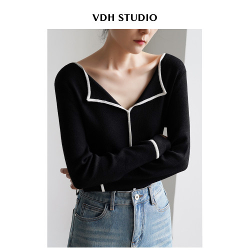 VDH STUDIO 通勤氣質V領羊毛內搭毛針織衫女春打底衫上衣