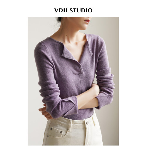 VDH STUDIO 通勤氣質V領羊毛內搭毛針織衫女春打底衫上衣