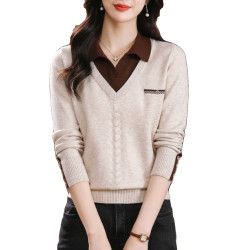 春裝2025新款毛衣假兩件襯衫領針織衫時尚百搭顯瘦上衣春秋打底衫