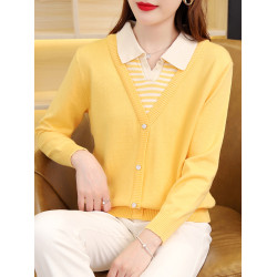 假兩件毛衣女2025春裝新款洋氣翻領上衣時尚減齡春秋季顯瘦打底衫