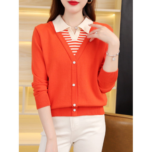 假兩件毛衣女2025春裝新款洋氣翻領上衣時尚減齡春秋季顯瘦打底衫