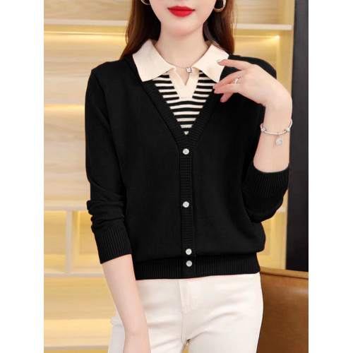 假兩件毛衣女2025春裝新款洋氣翻領上衣時尚減齡春秋季顯瘦打底衫