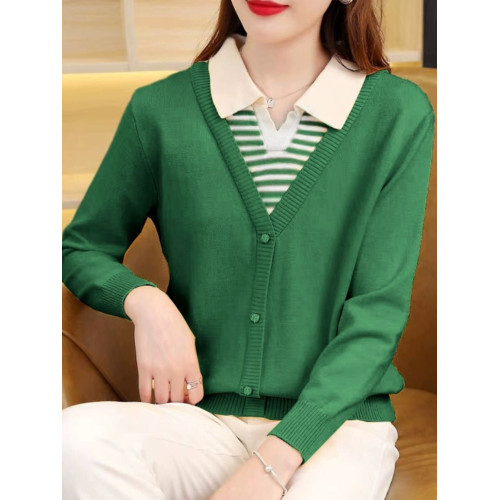 假兩件毛衣女2025春裝新款洋氣翻領上衣時尚減齡春秋季顯瘦打底衫