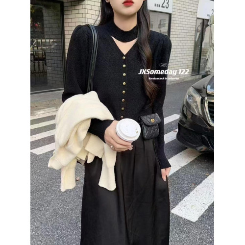 2024今年流行歐貨毛衣粉色漸變色套頭半高領鏤空長袖針織打底衫女