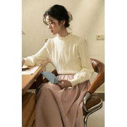 23AW 米白色花邊領針織毛衣打底衫女冬季復古內搭慵懶風上衣