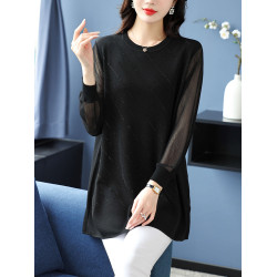 大碼女裝薄款中長款針織衫春秋冰絲打底衫胖mm200斤寬松顯瘦上衣