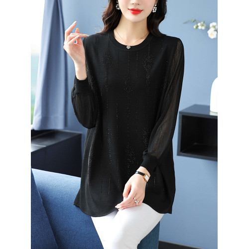 大碼女裝薄款中長款針織衫春秋冰絲打底衫胖mm200斤寬松顯瘦上衣