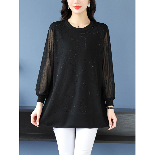 大碼女裝薄款中長款針織衫春秋冰絲打底衫胖mm200斤寬松顯瘦上衣